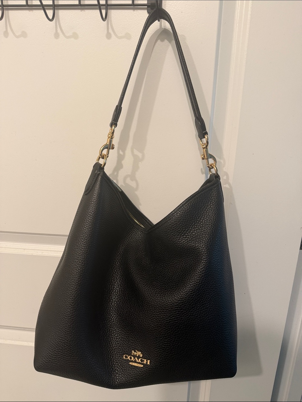 Coach Black Pebbled Leather Shoulder Hobo with Gold Accents